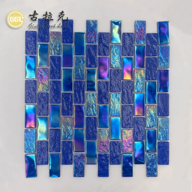 dark blue subway brick triangle mosaic  strip glass mosaic tile for swimming pool tile