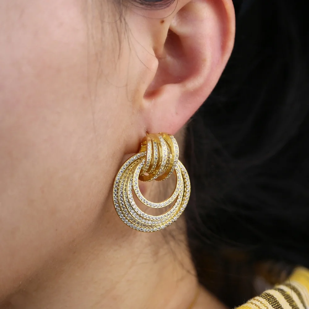 Promotion Multiple Circle Hoop Drop Silver Gold Metal Hoop Fashion Women Lady European Classic Hoop Cz Earring