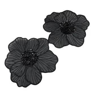 Customizable Organza Fabric Tulle Flower Appliques New Sales Sew-On Wedding Dress Decorations Beaded Bride Patch