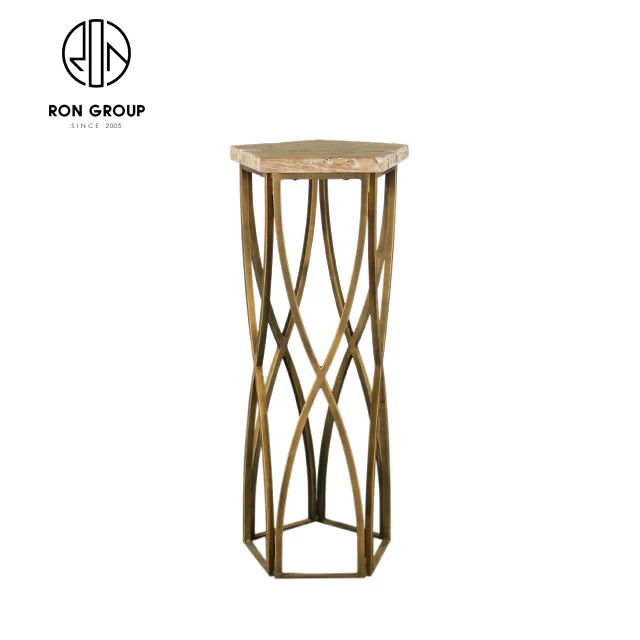 Light luxury nesting round coffee table with metal frame small tray coffee shop furniture wood coffee table