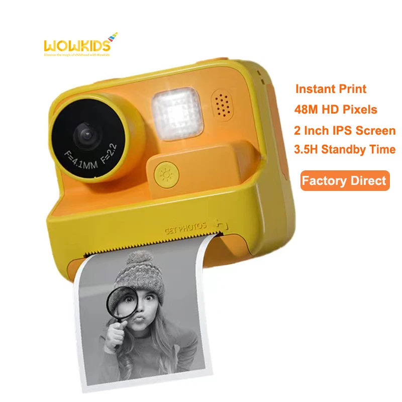 Appareil Photo Instantané Pour Enfants – Impression Thermique 48 MP, écran 2,4 Pouces, 1080P (jaune)