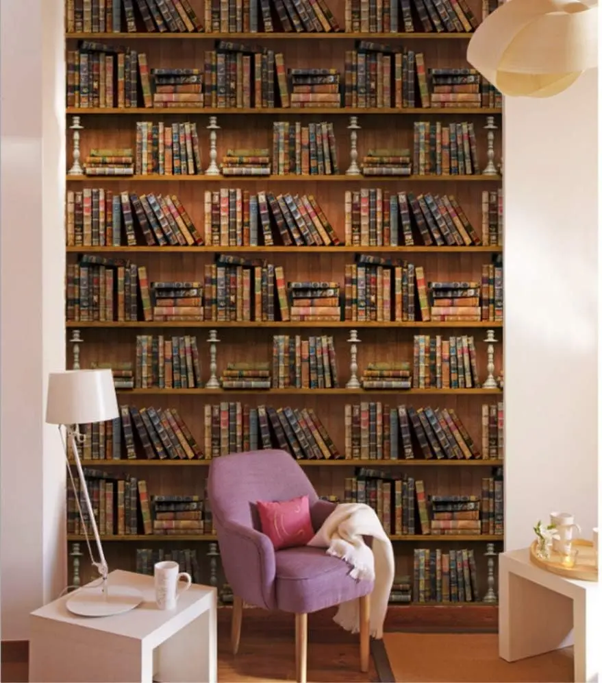 UDK PVC 45cm Self-Adhesive 3D Bookshelf Peel-Stick Wallpaper Vintage ...