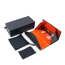 luxury oversize black thick leather sunglasses glasses eyeglasses hard optical magnet spectacle eyewear case and packaging cases