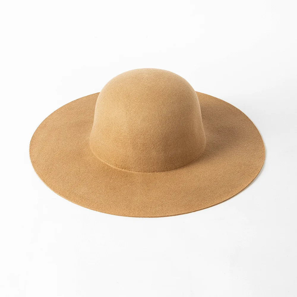 Custom New Wool Body Large Brim Hats Women Autumn Winter Wool Felt Hat  Floppy 10cm Wide Brim Wool Felt Hat