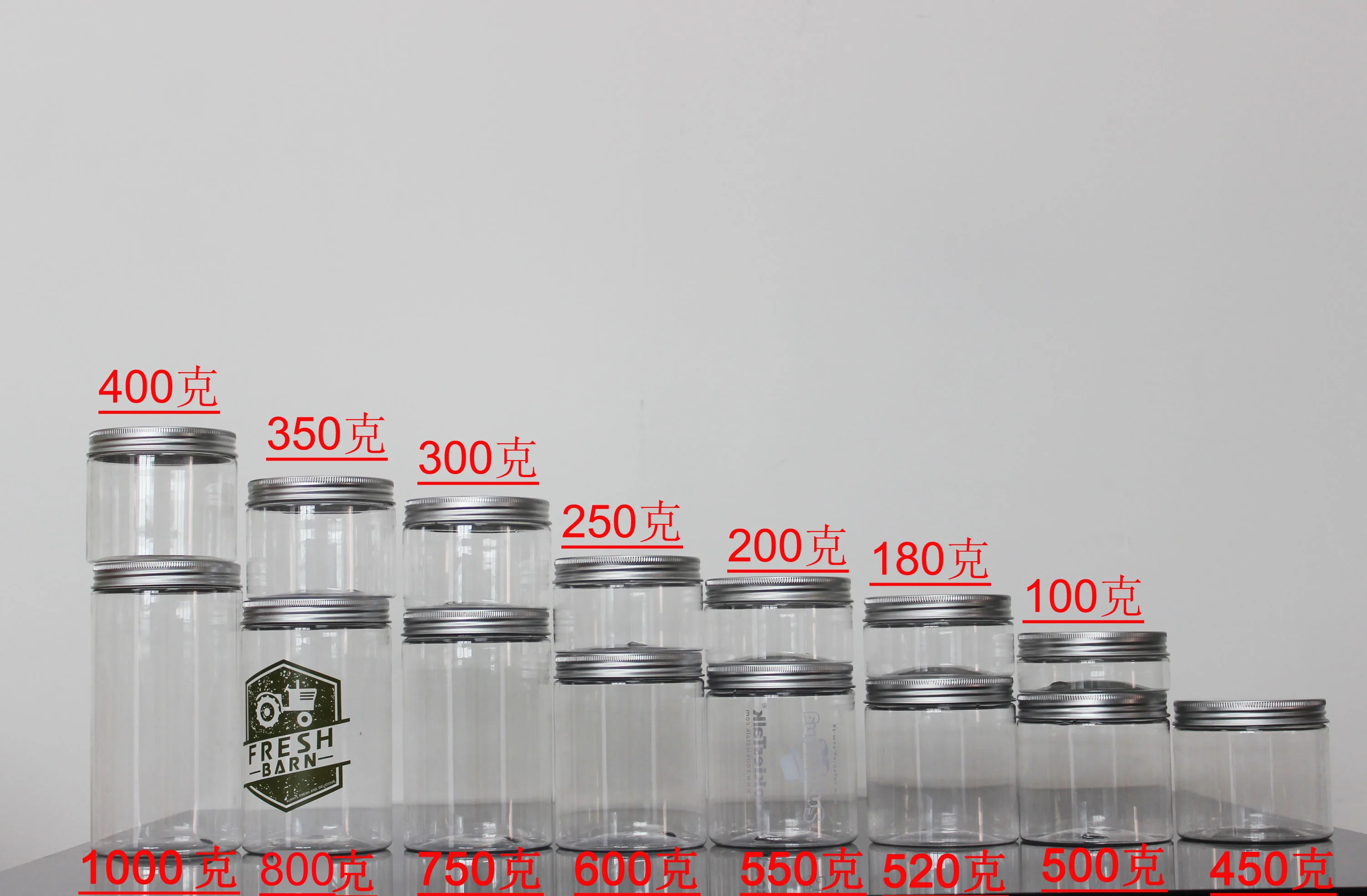 500g 60毫升3oz 10 oz 8盎司透明塑料泥瓦罐700毫升与黑色盖子4盎司,8