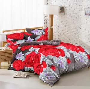 Red Flower Printing Pattern Super Soft King Queen Twin Single Multi-Size 3 Piece Bedding Quilt Duvet Cover Set