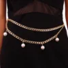 Cadena de cintura de doble capa con colgante de perlas