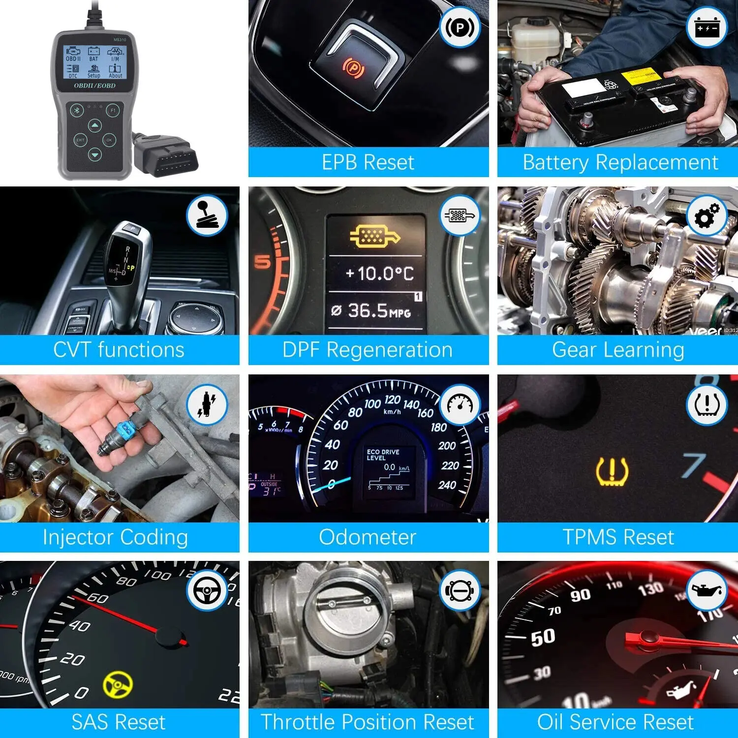 Ms310 Car Fault Diagnostic Tool Obd2/eobd Handle Scanner With Obd Cable ...