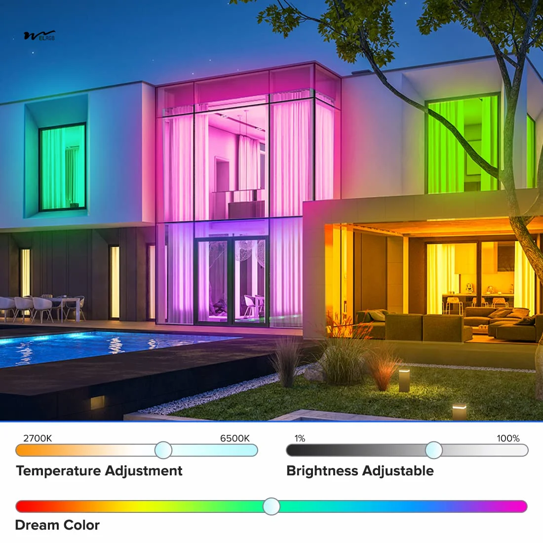 RGBCCT Dual Data LED Strip 5050SMD 16.4FT 60LED/m 10Pixel/m 5 Colors in 1 Remote Control Switch Chasing Color Lights Strip