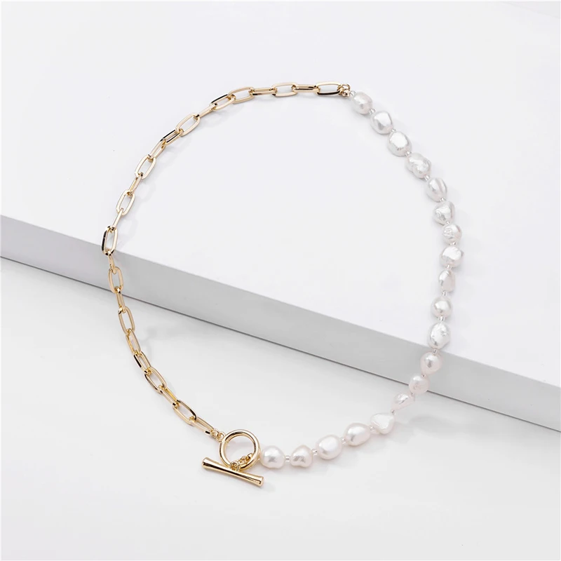 Half Pearl Half Paper Link Chain Necklace – MoshiGems