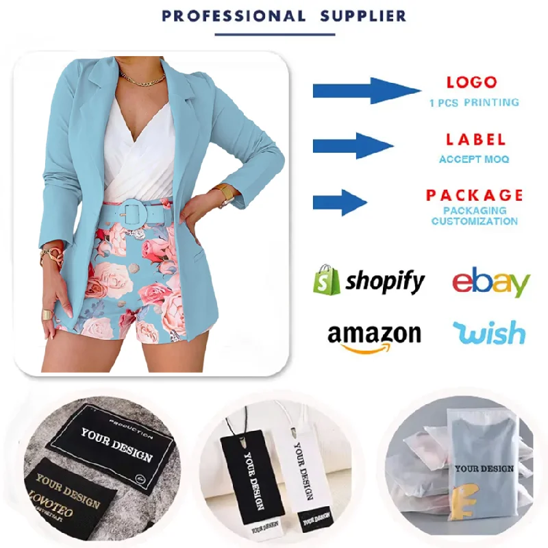 C0702 Latest Design Fashion Ladies Blazer and Shorts Sets Printed Elegant  Women Blazer Set for Women With Belt