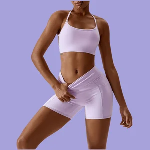 High Quality Quick Dry Nude Solid Pattern Yoga Shorts V Waist with Tummy Control Butt Lifting Feature for Outdoors