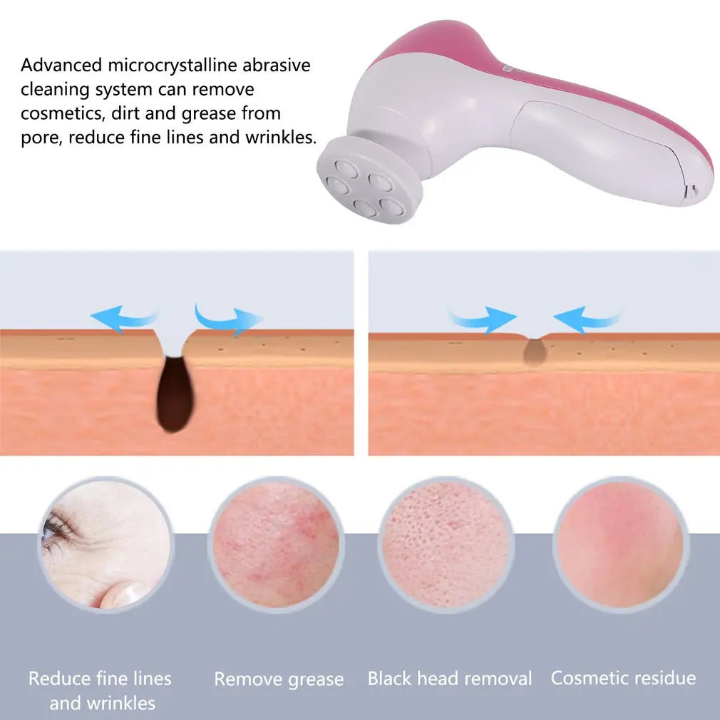 5 in 1 Mini Face Cleaning Exfoliator Brush Beauty Skin Care Massage Electric Facial Wash Brush