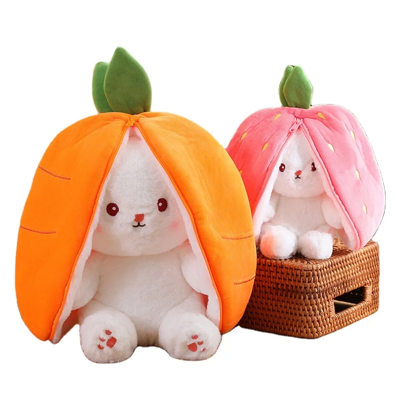 IN STOCK Soft Kawaii Cute Plushie Peluche Strawberry Carrot Rabbit Pillow Cushion Stuffed Fruit Animal Bunny Rabbit Plush Toy