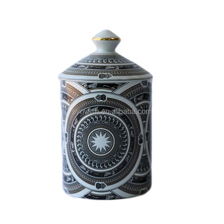 Wholesale Custom Printed Luxury Ceramic Jars Aura Candle Vessels Porcelain Candle Jars With Lid