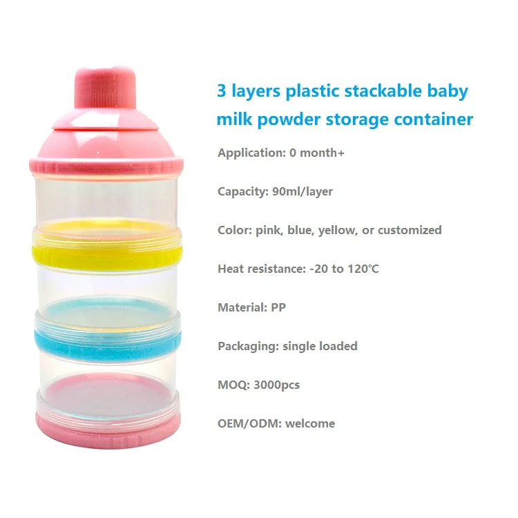 Baby Products of All Types 3 Layers Plastic Stackable Baby Milk Powder Storage Container