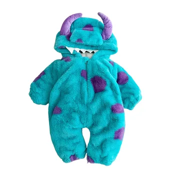 Winter baby clothes cute super cute little monster pajamas plus plush romper baby thick thermal jumpsuit