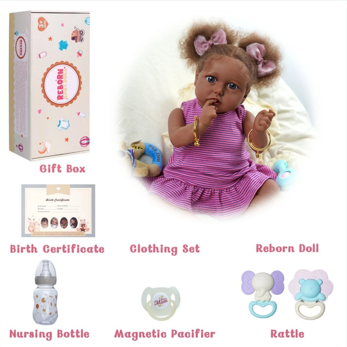 Babeside African American Vinyl Doll Realistic Reborn Baby Dolls