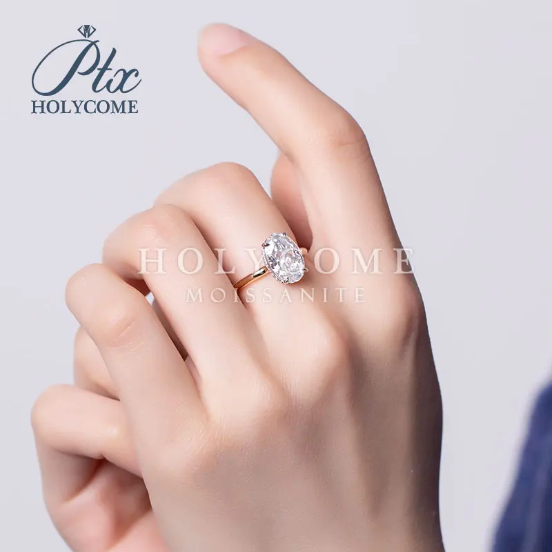 14K Gold Solitaire Ring with Oval Cut Moissanite Diamond