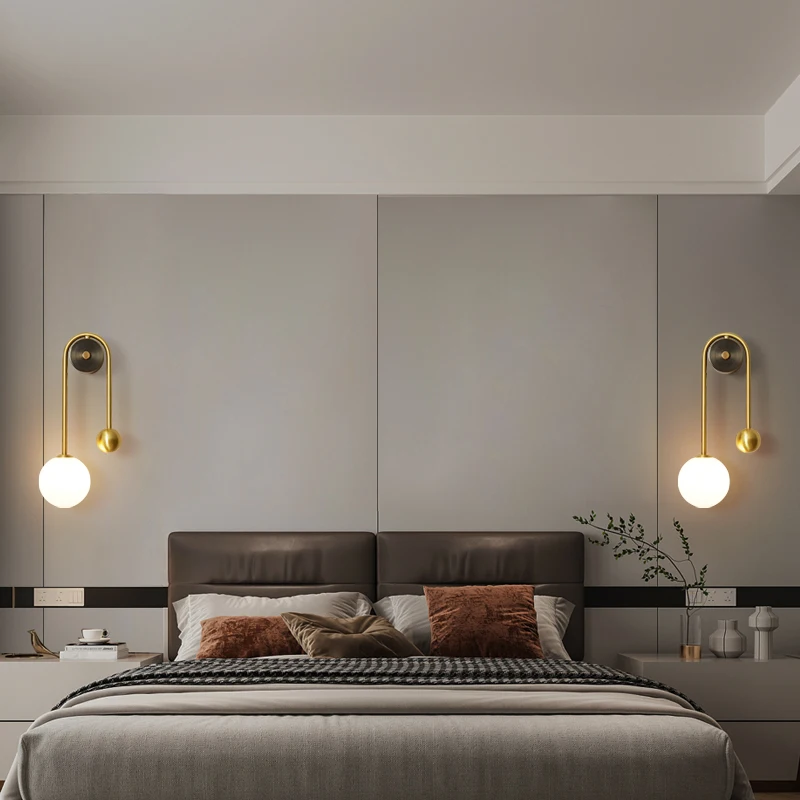 Modern LED 3 Colors Creative Gold Vintage Glass Sconce Light for Decor Home Bedroom Bedside Brass Wall Lamp