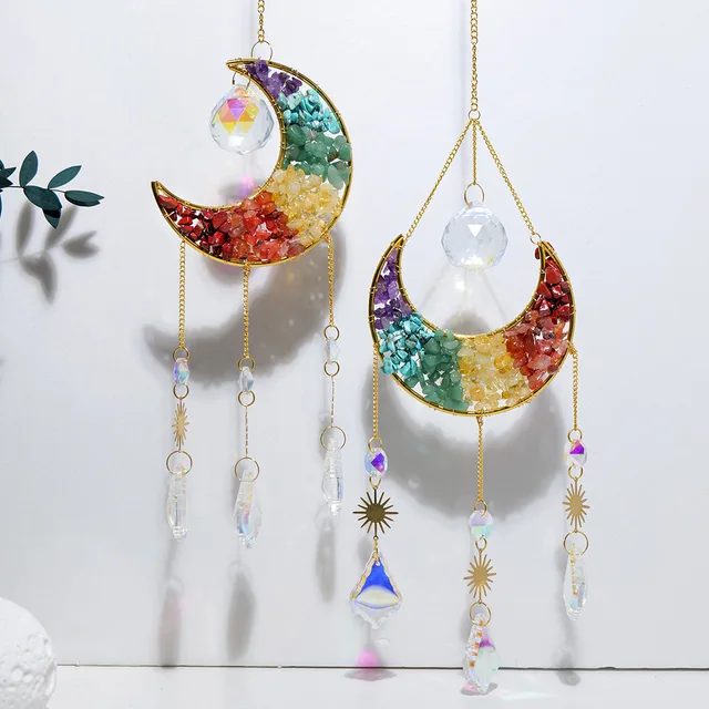 Gemstone Chakra Tree of Life Crystal Decor Sun Catcher Home Wall Hanging Ornaments for Garden Decor