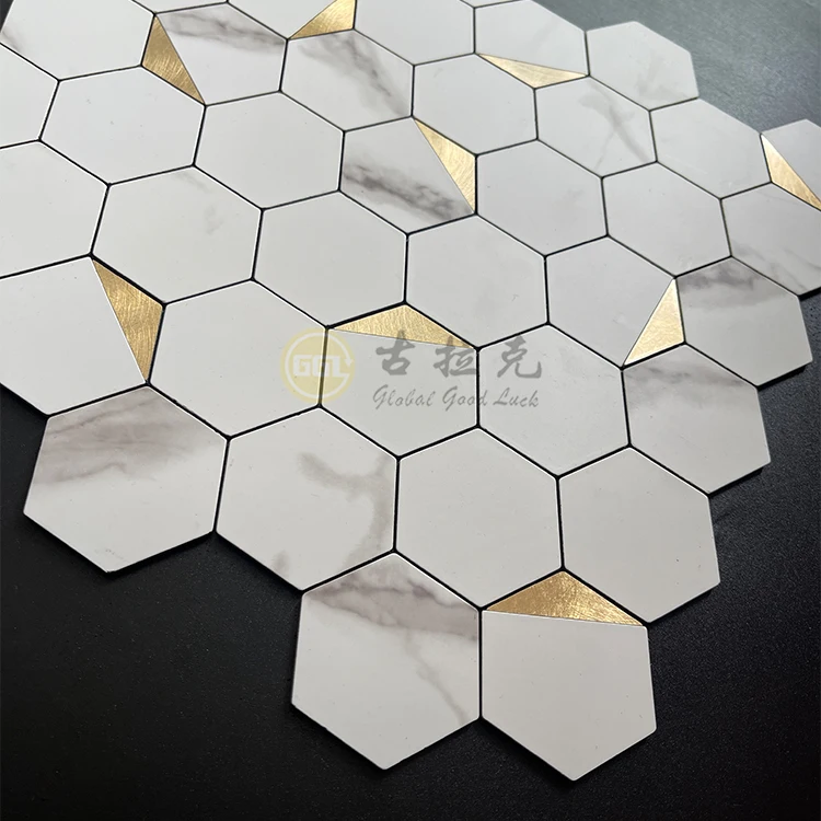 Hexagon Pattern Self Adhesive Tile Peel and Stick Backsplash Mosaic Tiles