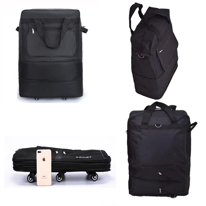 Large Expandable Rolling Wheeled Luggage Outdoor Overnight Sport Tote Folding Travel Duffel Bag