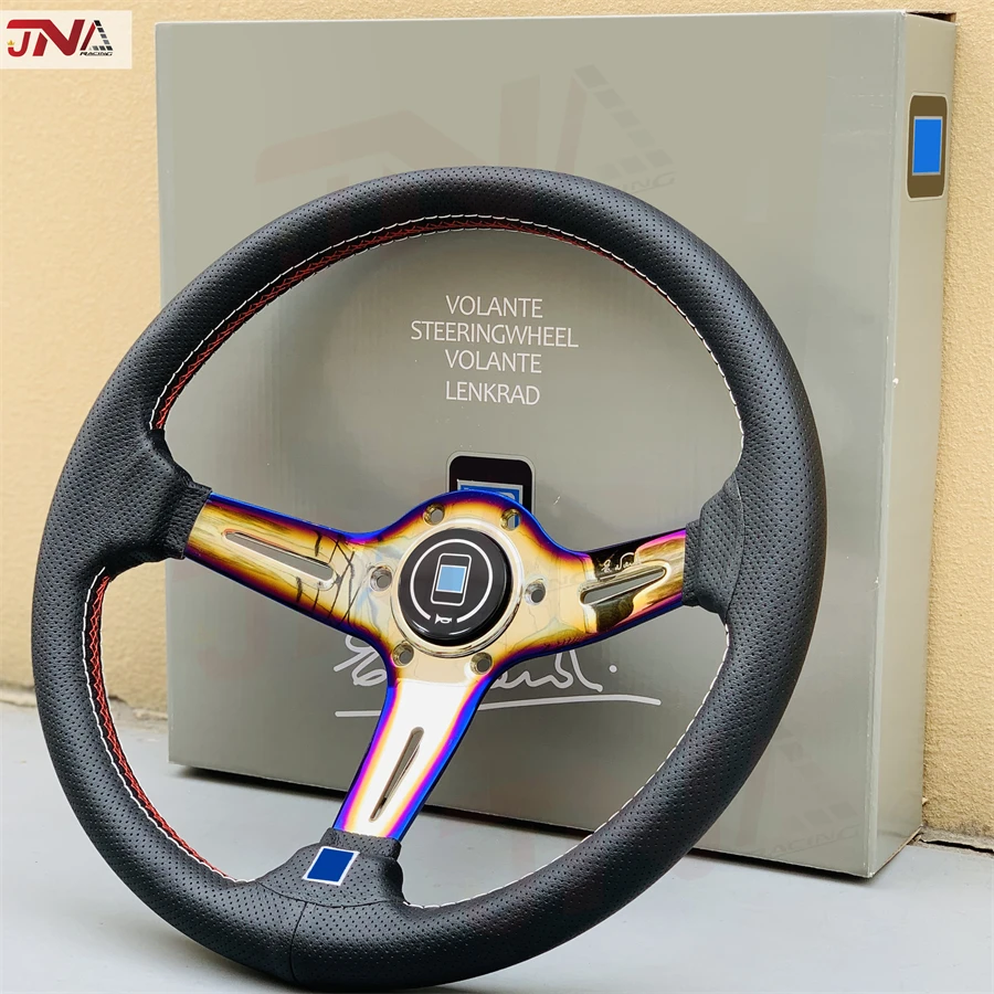 Jdm Custom Leather Car Steering Wheel Universal 14inch Deep Corn Burnt
