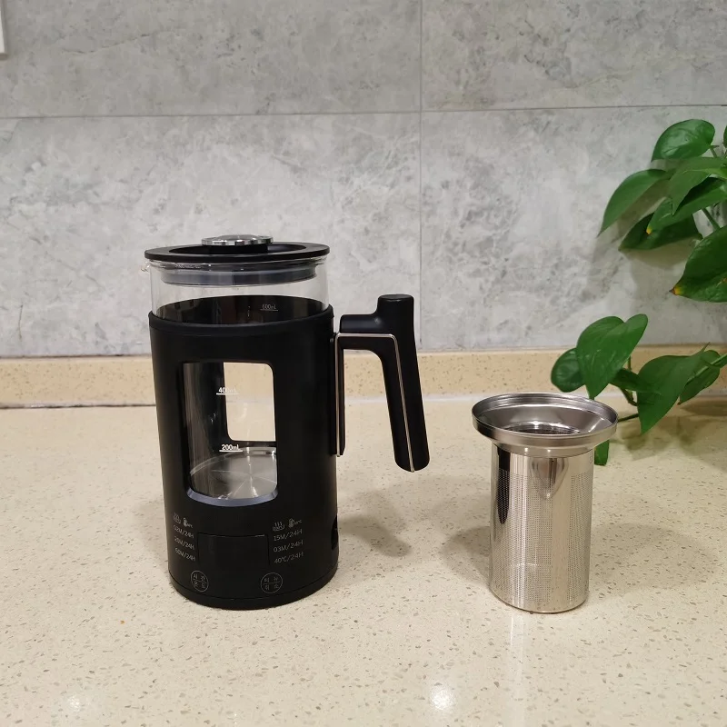 Portable 400ML Visual Water Window Automatic LED Display Double Layer Tea Maker Glass Electric Kettle