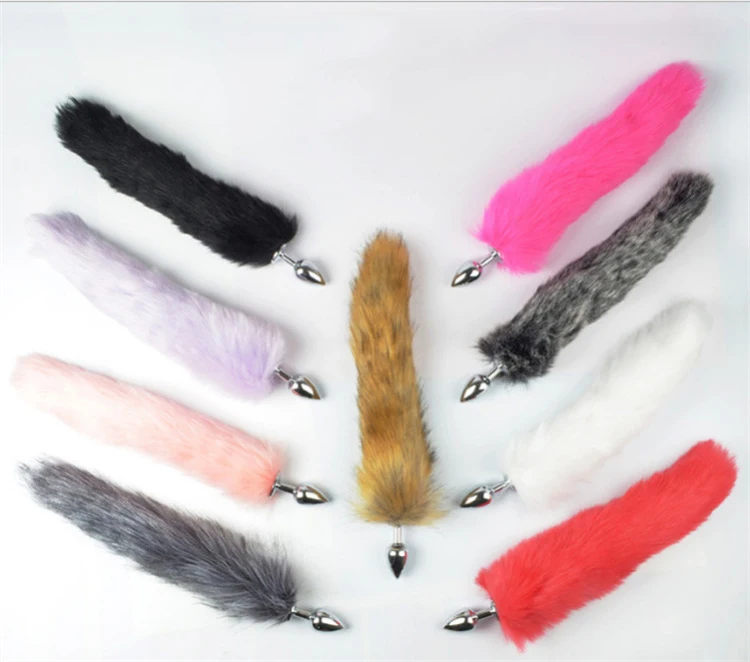 SM Cosplay Sexy Dog Tail 40CM Long Metal Stainless Steel Butt Plug Fluffy Soft Faux Fox Tail Anal Plug