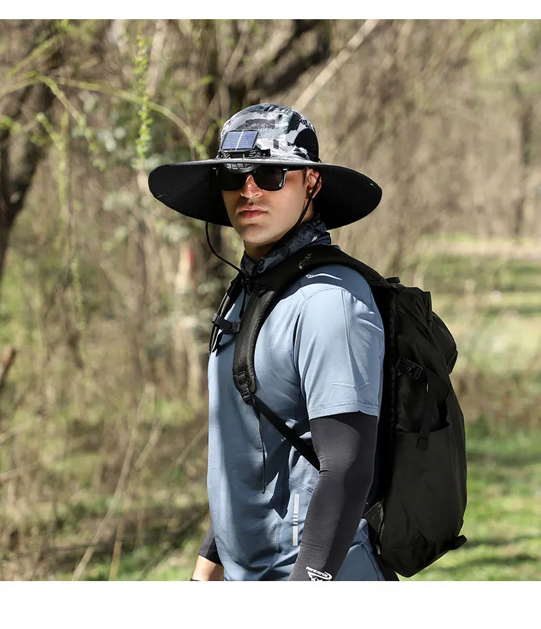 Wholesale Summer UV Protection Breathable Solar Charging Fans Different Colors Wide Brimmed Sun Hats Nylon for Outdoor Work