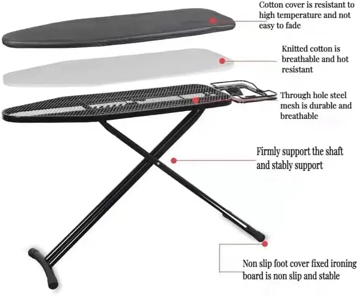 Heat Resistant Adjustable Height Foldable Ironing Board With Iron Holder