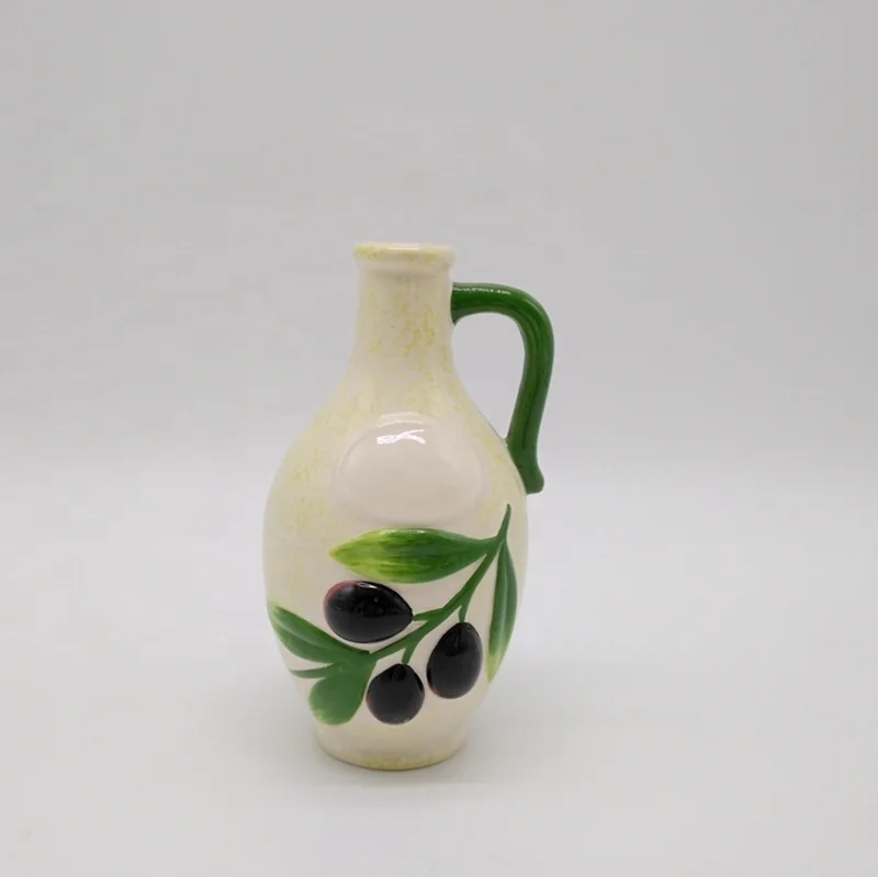 Cyprus Style Olive Tree Pattern Custom Oil Bottles for Kitchen Ceramic Olive Oil Dispenser