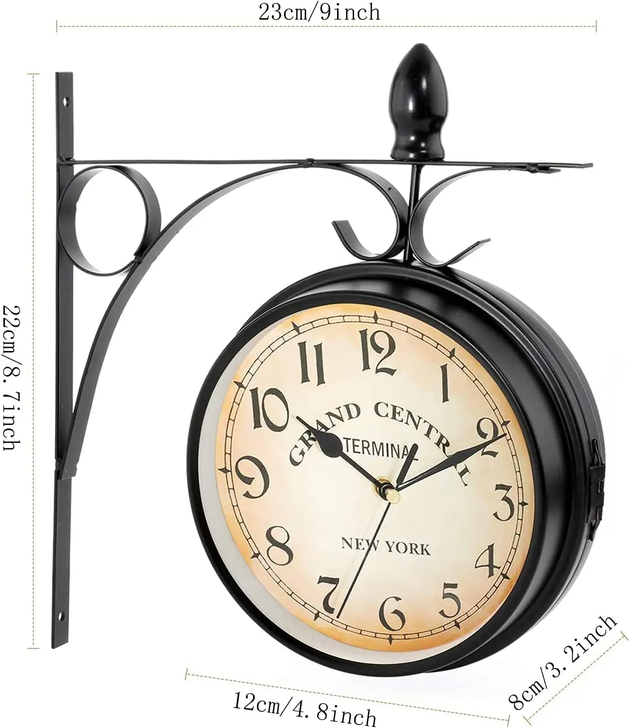 5inch Indoor Outdoor Doublesided Hanging Clock Iron Metal Frame Glass