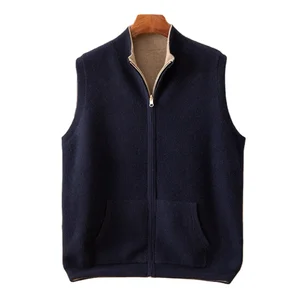Men's Winter Vest & Sleeveless off Shoulder Solid Breathable Quick Dry Knitted Wool Liner Warm Zipper Cashmere Front MYAKON