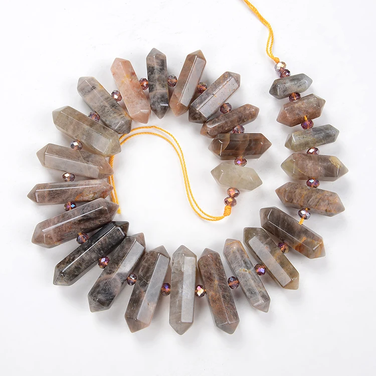 Smoky Quartz Cluster Point Strand Raw Quartz Points Drilled Large Quartz Crystal Points Strand of Beads