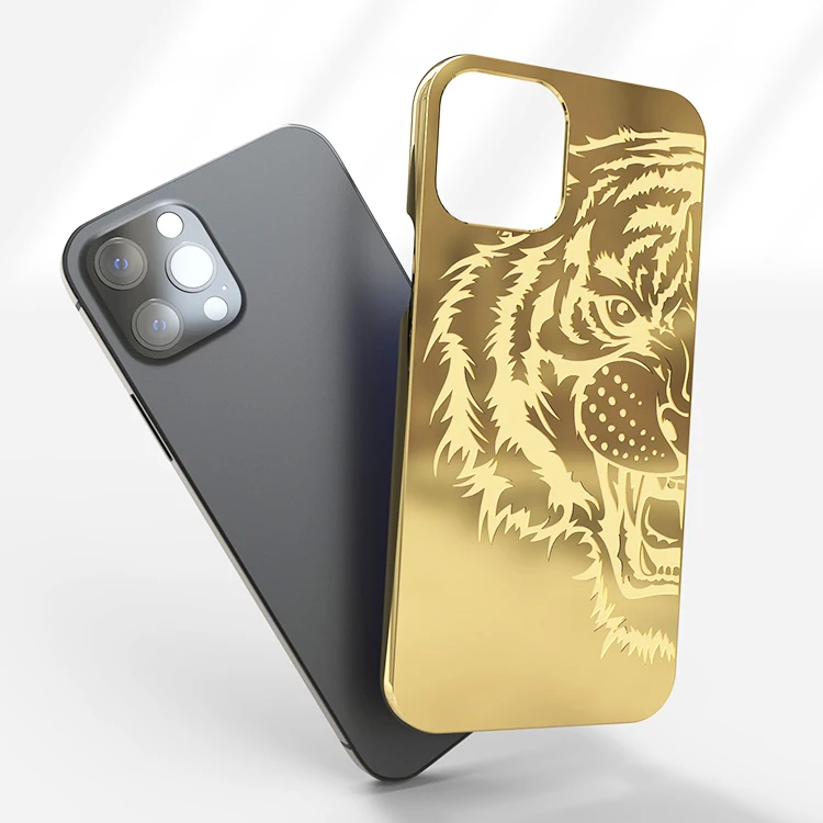 Customizable pattern logo texture plastic protective case gold plated luxury mobile phone case for iPhone