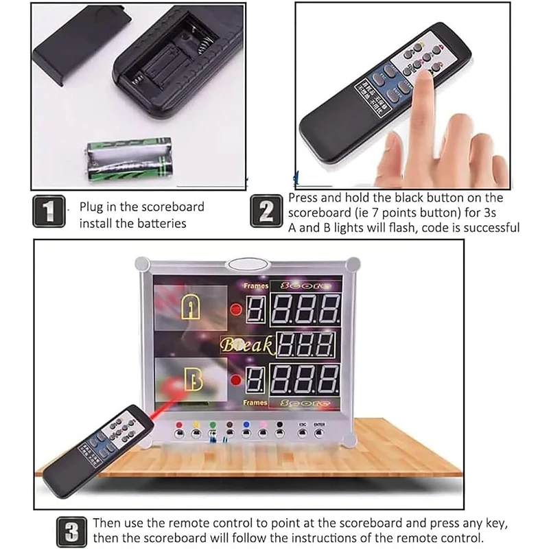 Modern Digital Snooker Table Score Display Accessory Wall-Mount Electronic Billiard Scoreboard Remote Control Made Plastic