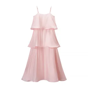 Women's Cute Sweet Chiffon Woven Long Multi-layer Suspender Dress for Garden Party