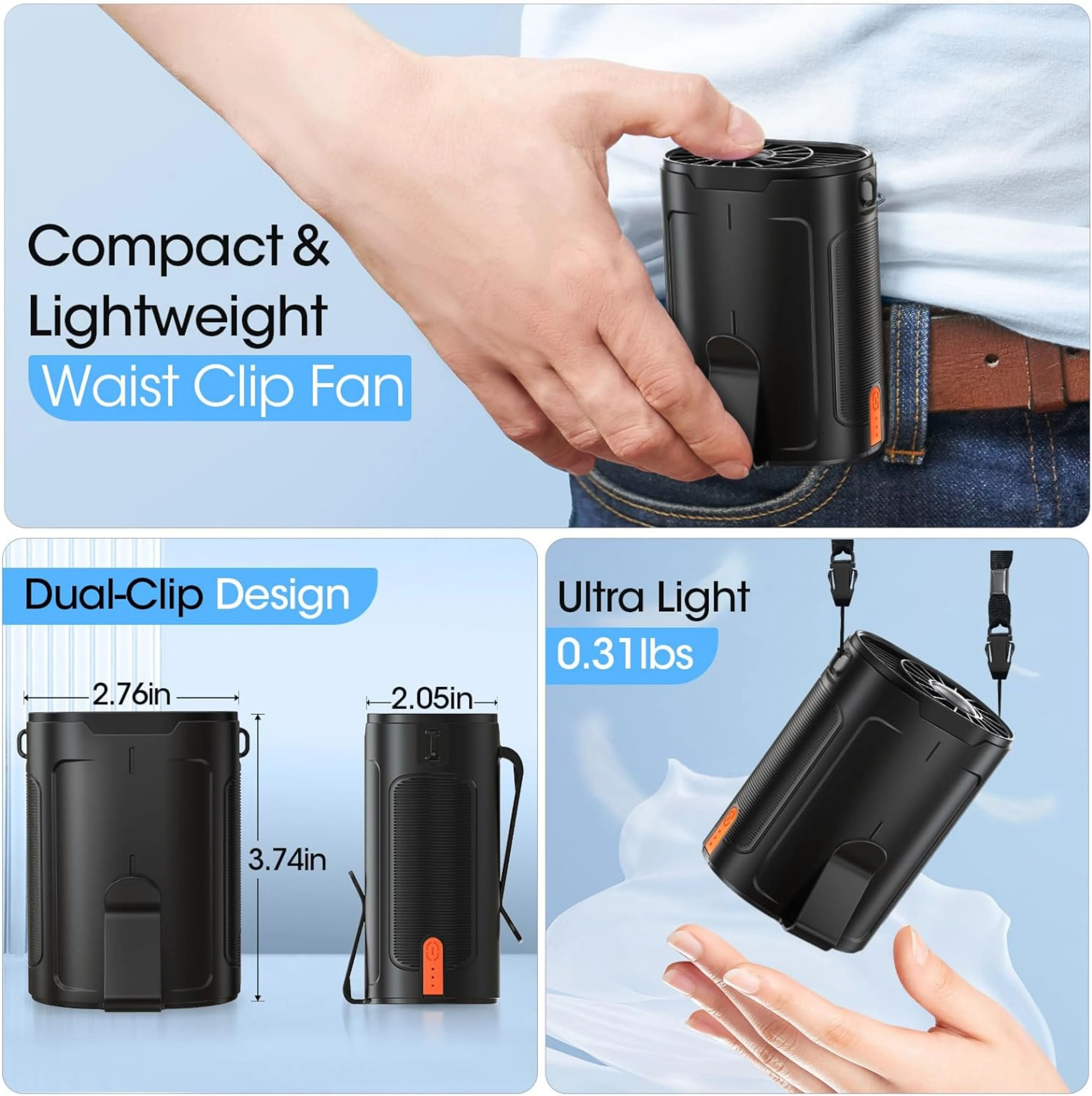Mini Hanging Waist Fan, Portable, 3.7W, Battery - detail 8