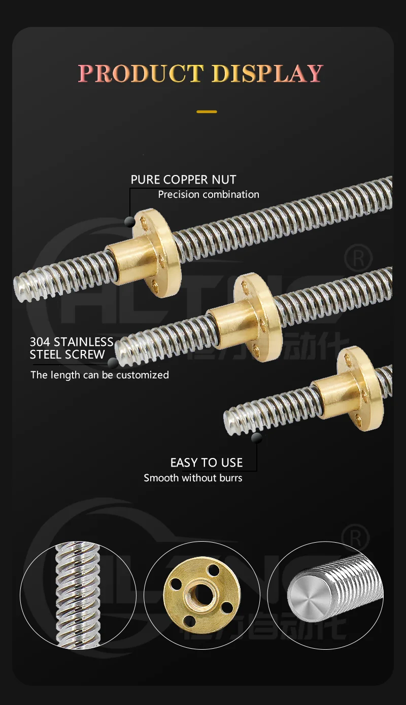 Screw Rod Component Stack T14 Precision Screw Rod T14 Lead Screw Rod 14mm Diameter With Brass Nut ...