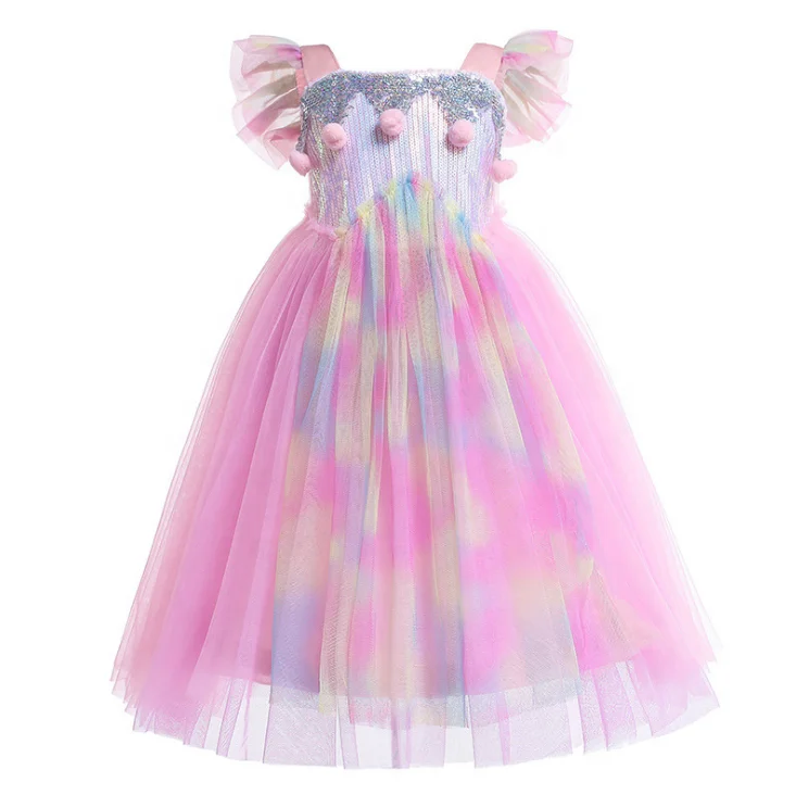 New Sparkly Sequin Party Kids Clothes Pink Girls Dress Occasion Birthday Wedding
