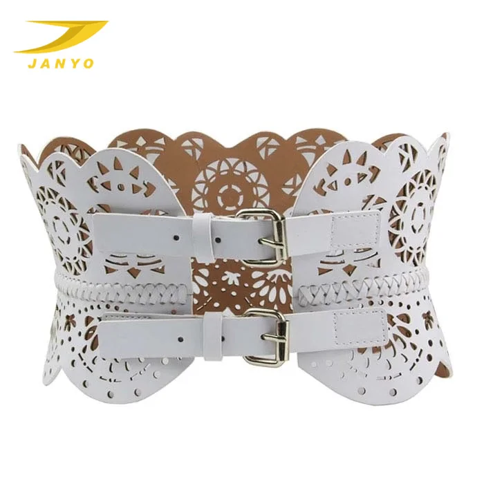 New design custom perforated wide pu leather woman belt