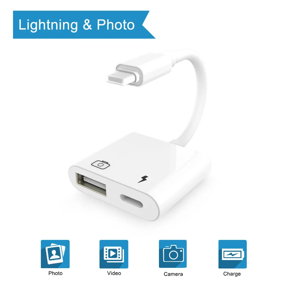 Lightn-ing Male to USB Female Adapter OTG Charger Cable for ios Phone/pad Camera Memory USB Flash Drive Cord Converter Charging
