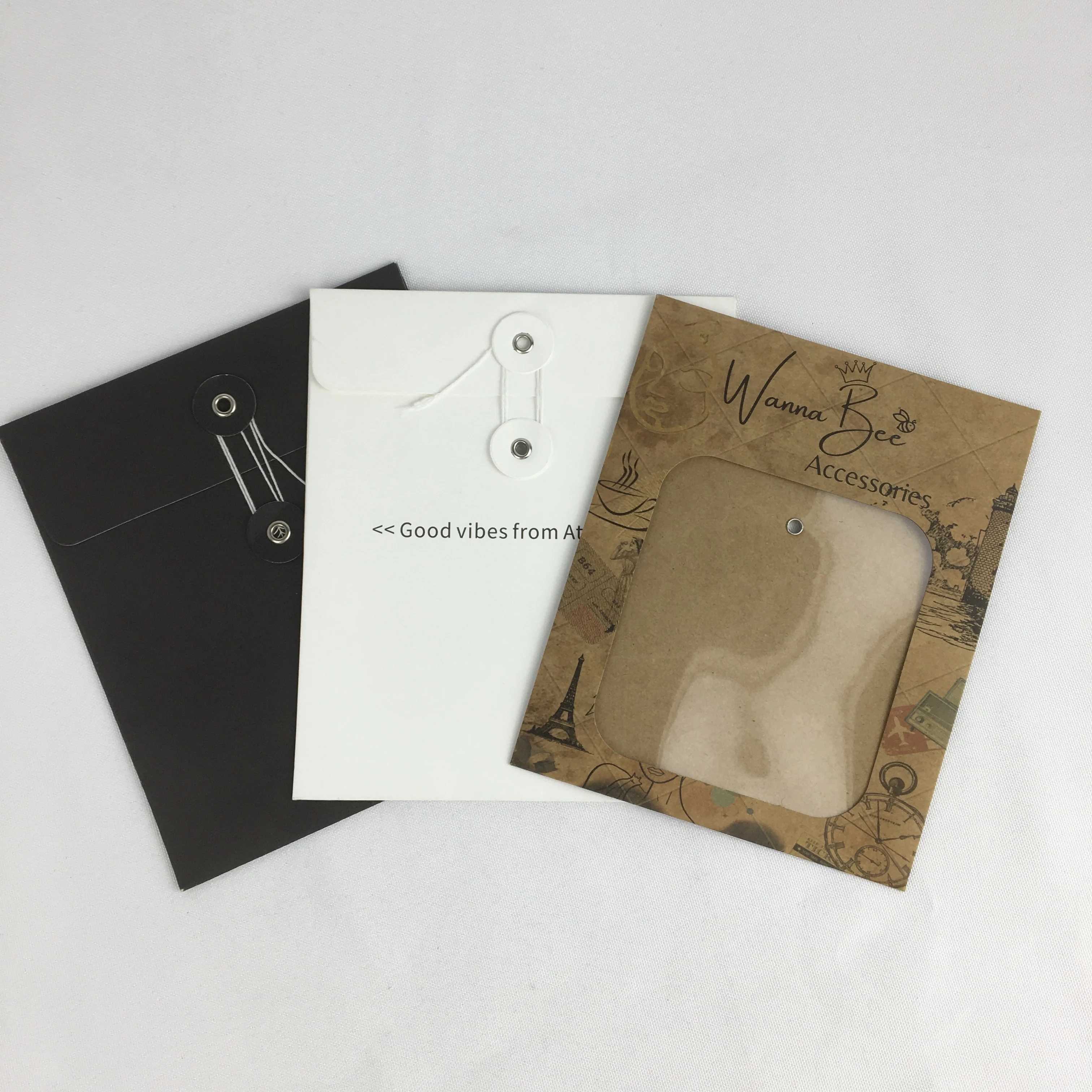 Custom String Closure Envelope Folder Print Your logo Mini Size String Envelope Kraft Envelope with Button and String Closure
