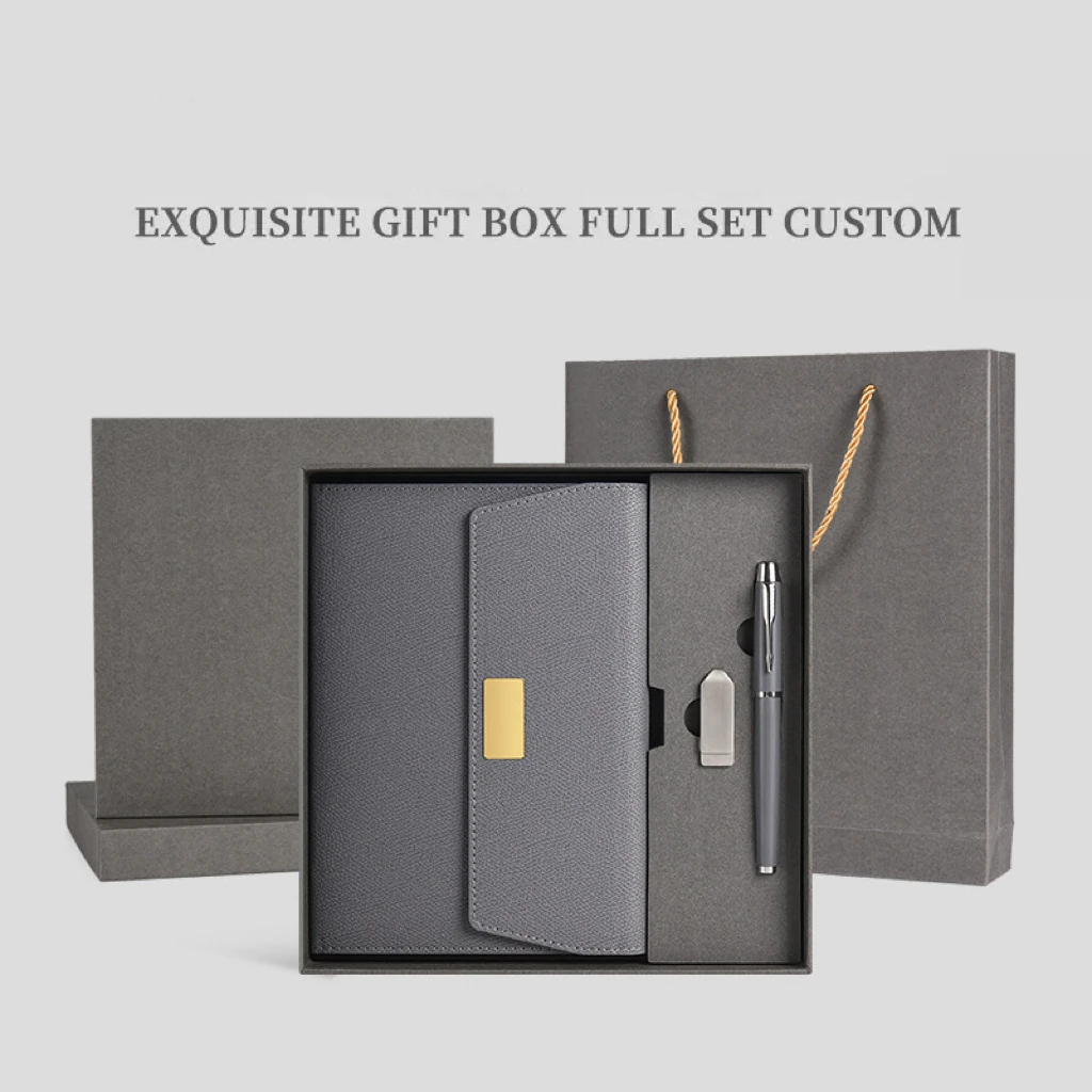 Custom Logo Notebook Journal Promotion Sets With Box Pen and Paper Bag Leather Notebook A5 Journal Gift Set Stamped Embossed