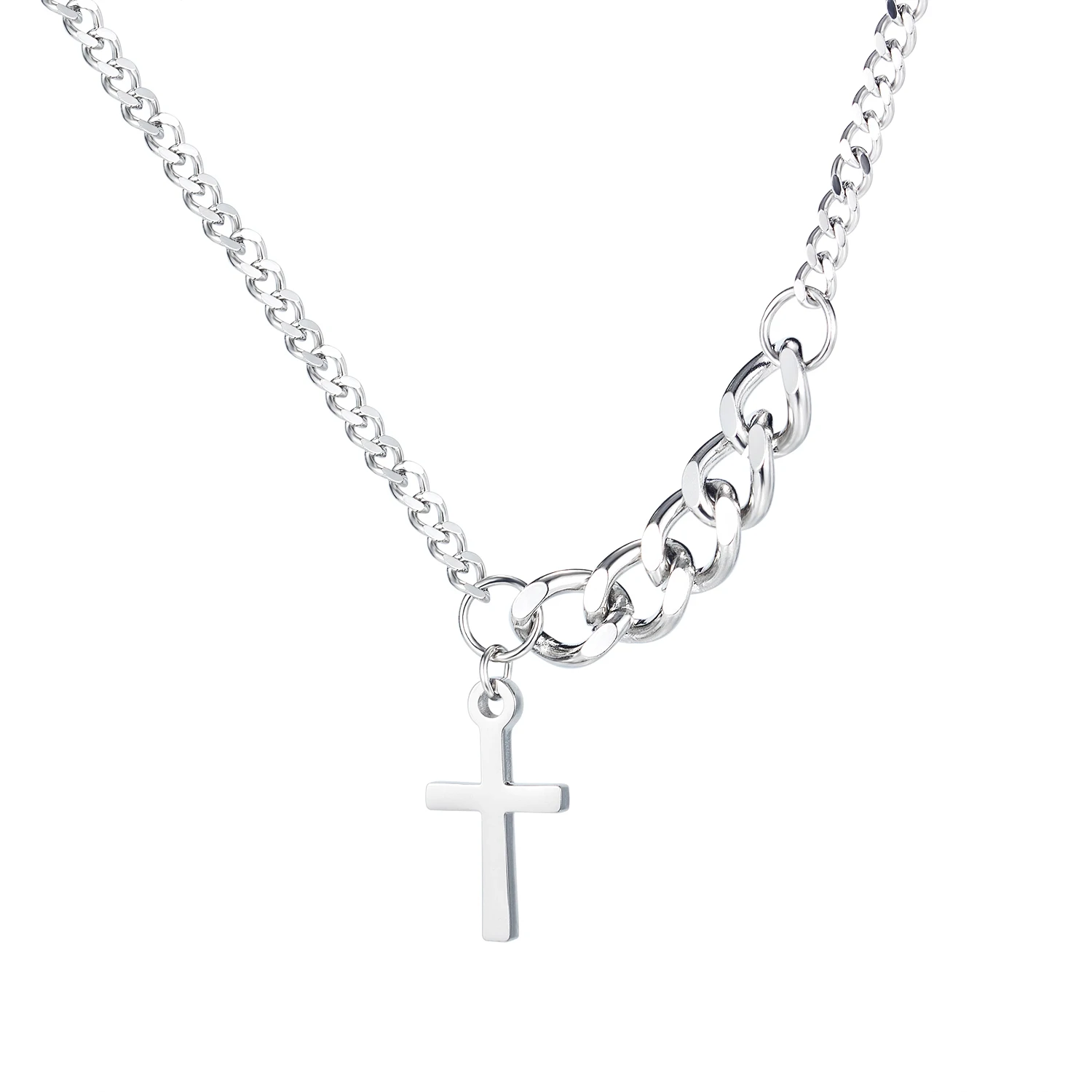 Chain Ring Style Cross Jewelry Necklace Steel Stainless Titanium Couple Lovers 