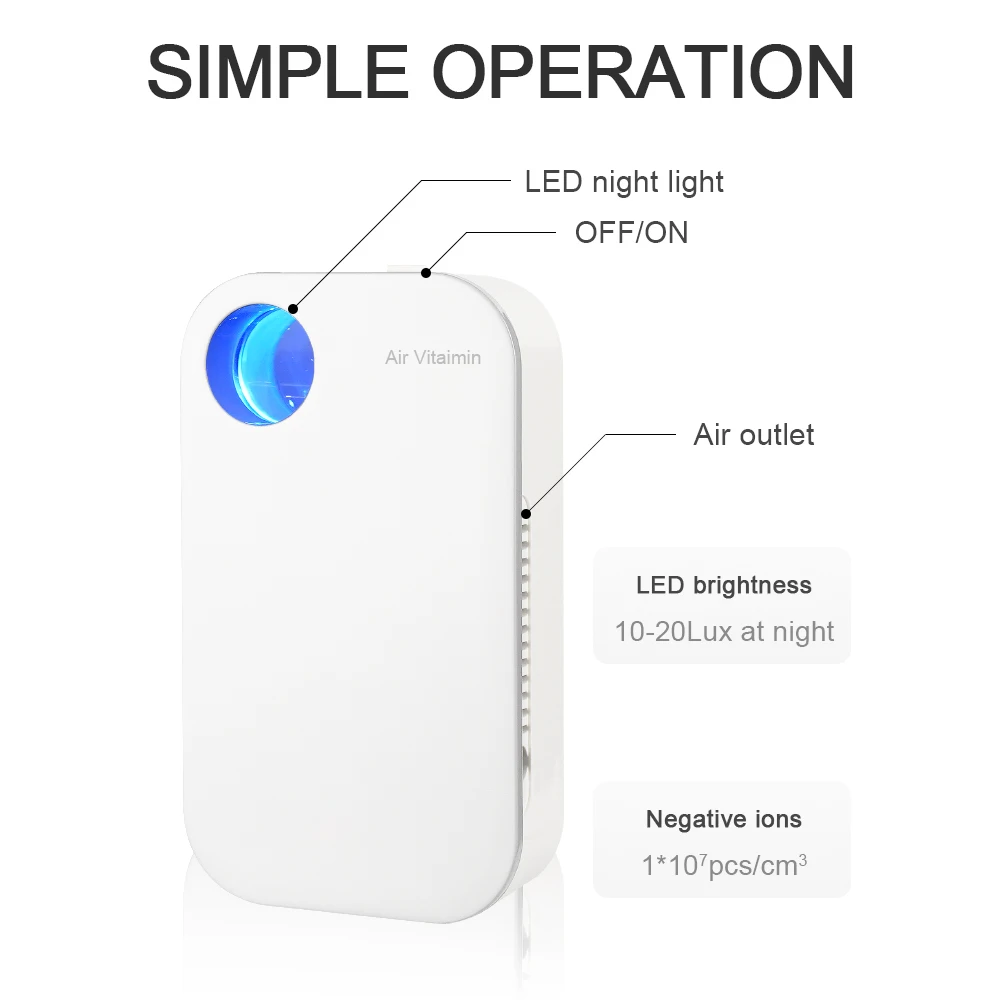Mini Wall Plug in Mini Negative Ionizer Function Toilet Deodorization Air Purifier System