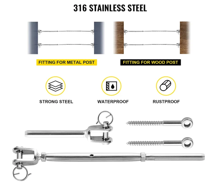 T316 Stainless Steel Construction Turnbuckle Stairs And Staircase Cable