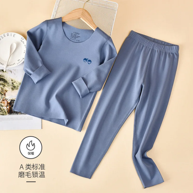 Детский бархатный костюм бесшовное теплое термобелье для мальчиков и девочек плюс бархатная плотная осенняя одежда длинные